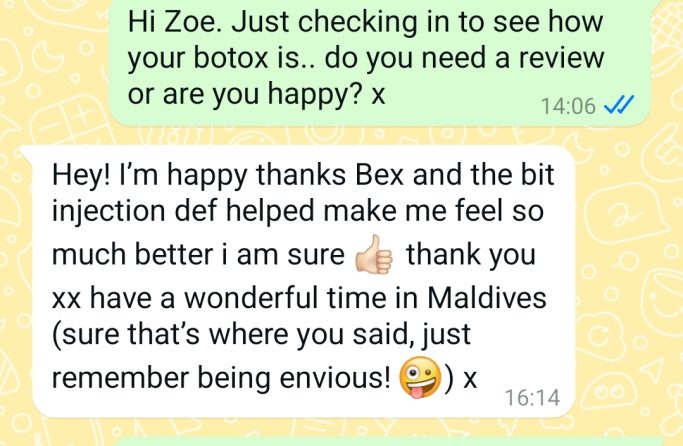 BX Aesthetics Customer Review of her Anti-wrinkle treatment in Camberley