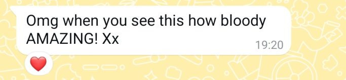 Downturn Smile Treatment Text message expressing excitement and admiration, with a heart emoji.