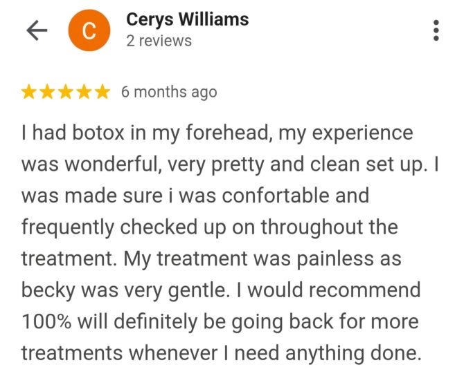 Customer Appraisal Anti-wrinkle for Forehead, Crows Feet and Frown Lines - Camberley BX Aesthetics Azzalure Anti-wrinkle Injections Camberley, Botox near me, Appraisal of Botox Camberley , BX Aesthetics Anti-wrinkle Treatments.